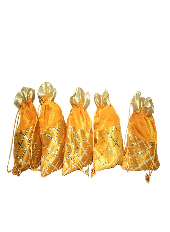 ShopObuddy Velvet Potli Batwa Bag Bridal Purse Women handbag Shagun Pouch Return Gifts (YELLOW COLOR) (6) - Image 1